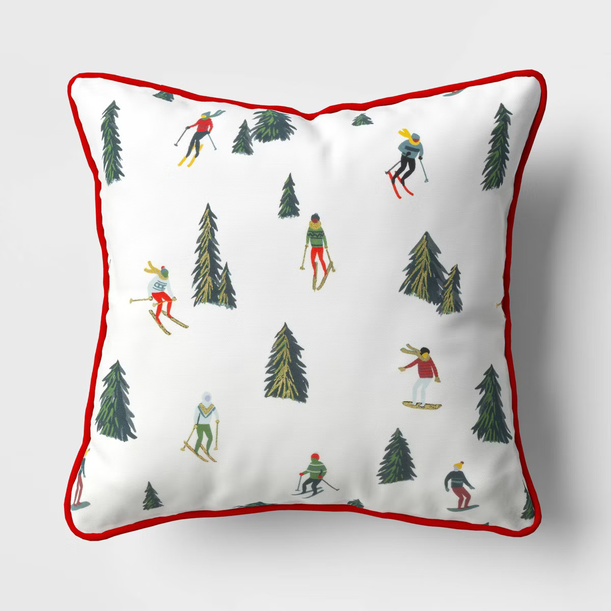 16"x16" Reversible Skiing to Plaid Square Christmas Throw Pillow White/Red - Wondershop™ | Target