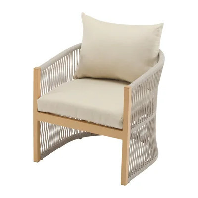 Modern Beige Rope - Weave Curved Lounge Chair, Comfortable For Reading In Indoor Areas, 24.81 Width, 24.02 Depth, 27.74 Height, 15.28 Lb Aluminum Weav | Wayfair North America