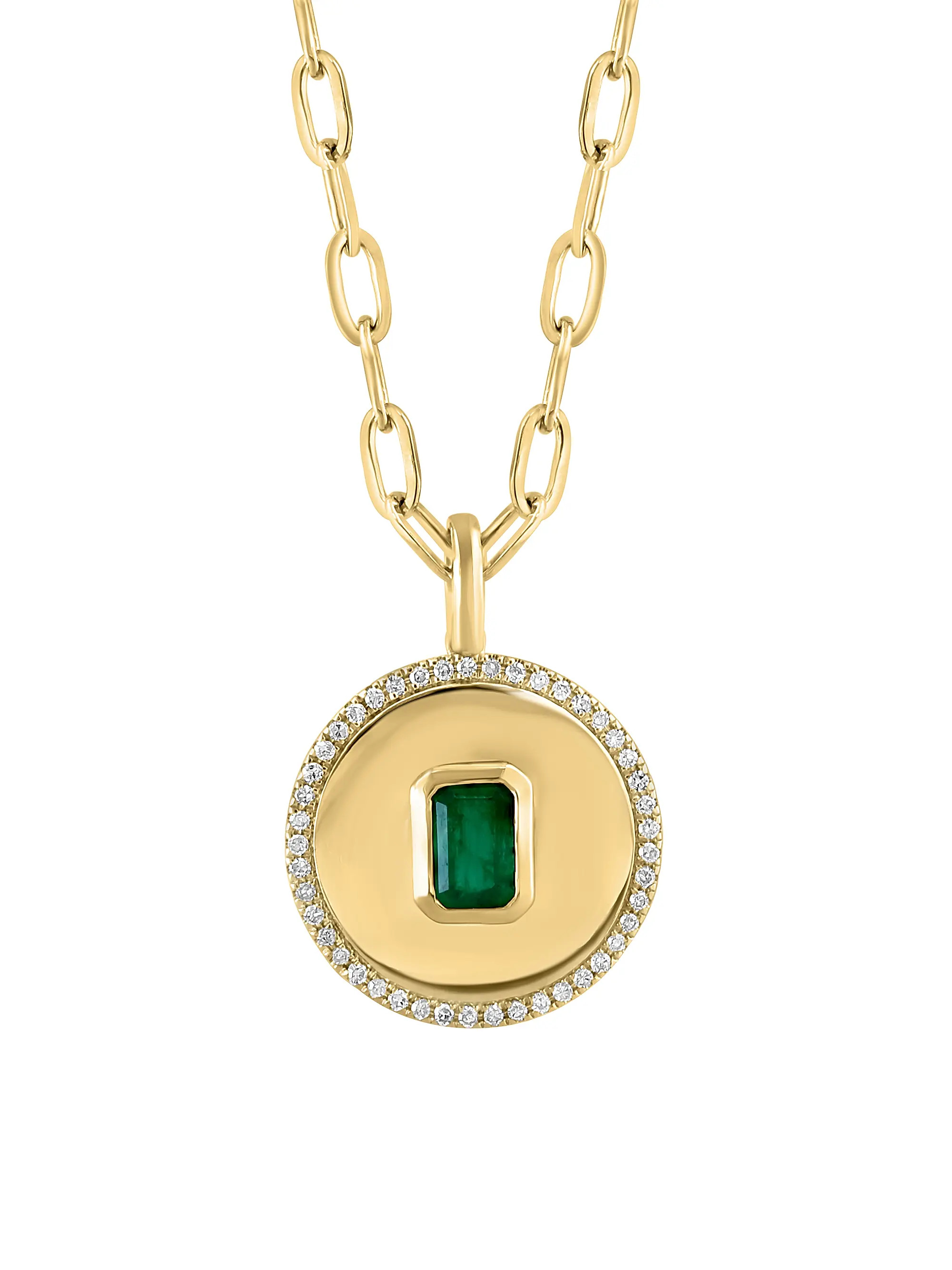 14K Yellow Gold, Emerald, & 0.22 TCW Diamond Medallion Pendant Necklace | Saks Fifth Avenue