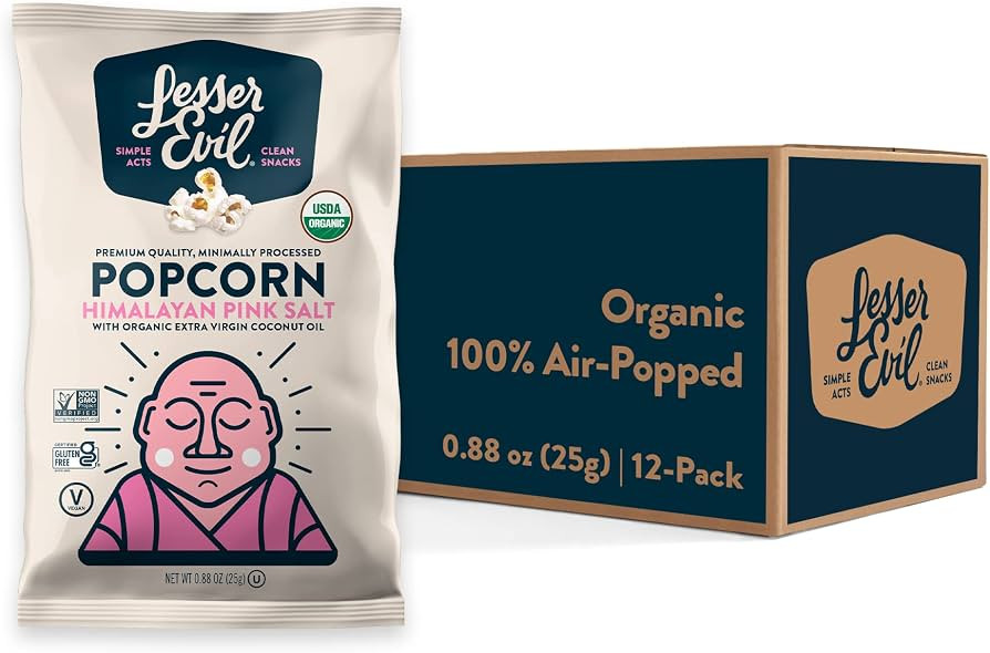 LesserEvil Himalayan Pink Salt Organic Popcorn, No Artificial Ingredients, Coconut Oil, Pack of 1... | Amazon (US)
