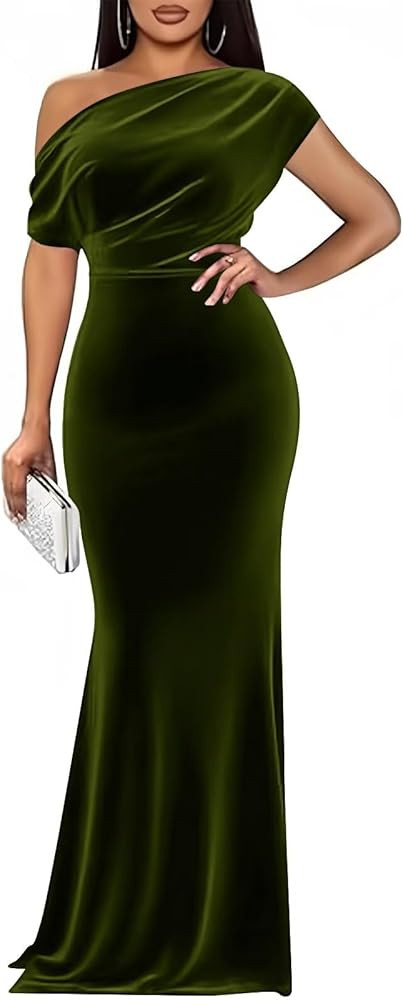 Cudiew Cap Sleeve Velvet Formal Wedding Guest Dress for Women Maxi Mermaid Off Shoulder Black Mot... | Amazon (US)