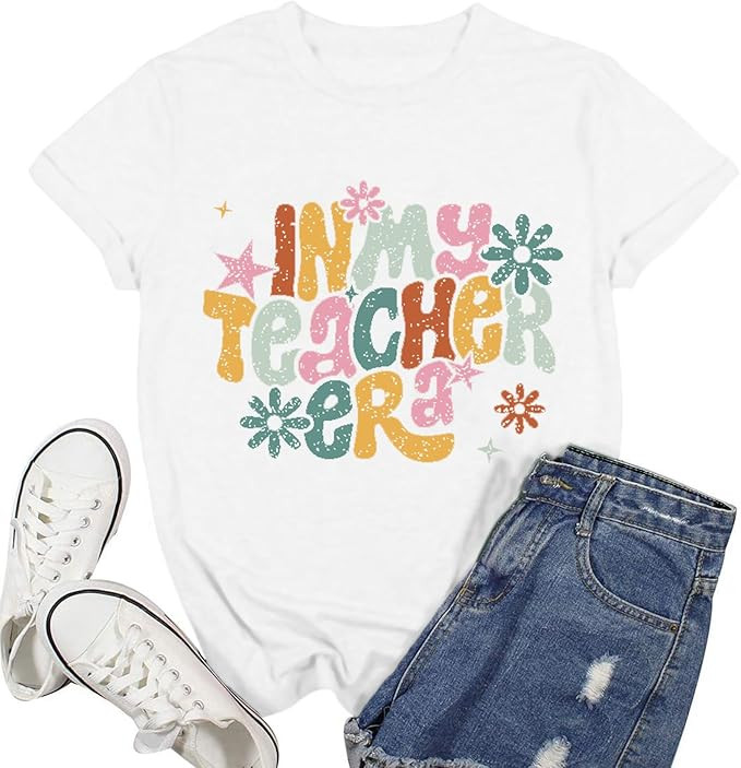 Teacher Shirt for Women in My Teacher Era T-Shirt Teaching Letter Print Tee Tops | Amazon (US)