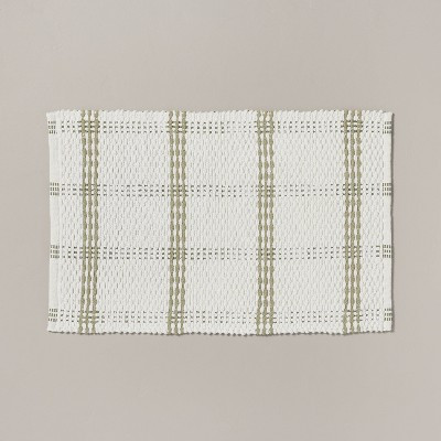 20"x32" Open Plaid Bath Rug Green/Cream - Hearth & Hand™ with Magnolia: Woven Cotton, Machine W... | Target