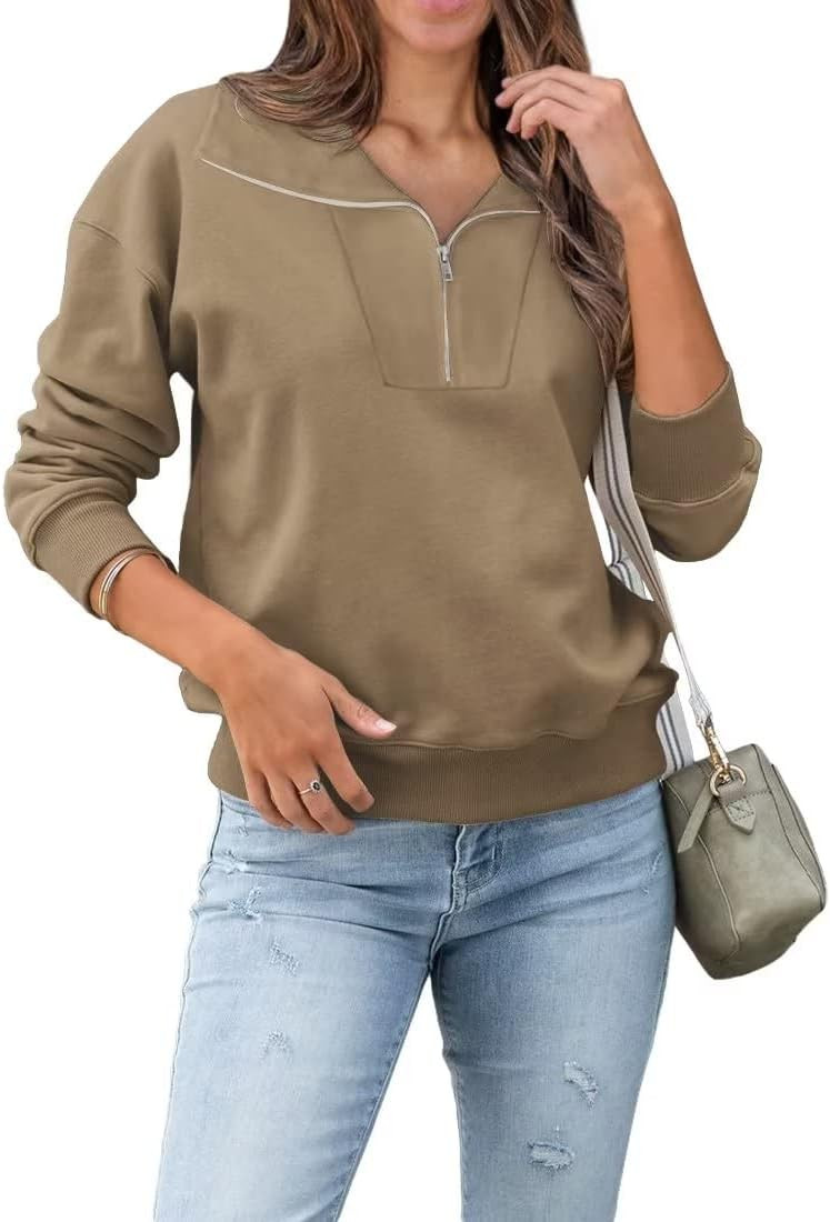 Dressmine Women's Half Zip Sweatshirt Drop Shoulder Long Sleeve Stand Collar Fall Pullover Tunic ... | Amazon (US)