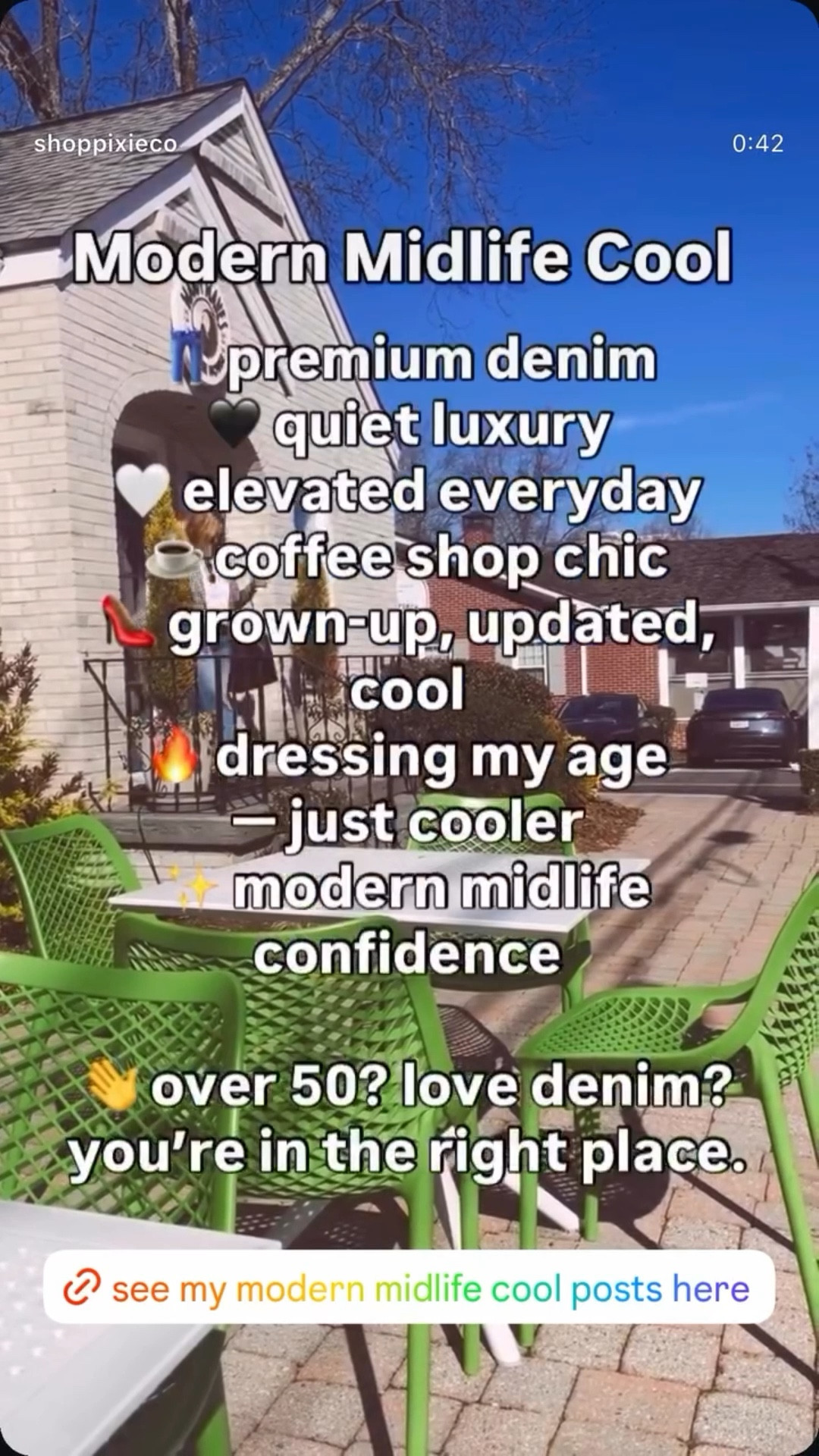 Modern Midlife Cool — Spring 2026 Edition 🤎✨

If you’ve been wondering how to wear the trends without looking like you’re chasing trends… this is it.

Think:
• Chocolate brown matching sets styled intentionally
• Structured shirt dresses with modern shoes
• Cropped straight and flare denim with sleek heels
• Drawstring trouser denim that feels polished, not sloppy

I’m always looking for that balance between effortless and elevated. Nothing fussy. Nothing uncomfortable. Just strong silhouettes, beautiful color, and premium denim that does the work for you.

If you’re over 50 and still love fashion — but want it to feel refined, current, and wearable — you’re in the right place.

Denim is the foundation. Structure is the secret. Color is the fun. 🤍

Follow along for modern midlife outfits that feel confident, not complicated.

⸻

🔎 50 LTK KEYWORDS

modern midlife style, over 50 fashion, women over 50 outfits, elevated everyday style, premium denim, straight leg jeans outfit, cropped flare jeans, stovepipe jeans, drawstring denim, trouser jeans women, chocolate brown outfit, brown matching set, spring matching set women, linen shorts set, modern shirt dress, midi dress outfit, spring dress styling, minimal chic outfit, quiet luxury style, approachable luxury, denim foundation wardrobe, polished casual look, blazer and jeans outfit, white tee outfit ideas, structured tailoring women, relaxed tailoring outfit, preppy stripe outfit, scarf styling ideas, belt styling tips, slingback heels outfit, kitten heel styling, sleek sneakers women, modern loafer outfit, woven sandals women, capsule wardrobe spring, spring 2026 trends, midlife fashion influencer, timeless with a twist, confident casual style, chic but comfortable, European summer style, neutral color palette outfit, intentional dressing, monochrome outfit brown, crisp white outfit, tomato red accent, cobalt blue outfit, modern classic style, everyday luxury look, refined casual, ShopPixieCo style

#LTKgrwm #LTKootd #LTKOver40