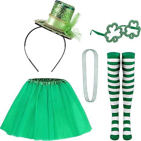 Hicarer 7 Pcs St Patrick's Day Costume Accessories Include Hat Headband Beaded Necklace Shamrock ... | Amazon (US)