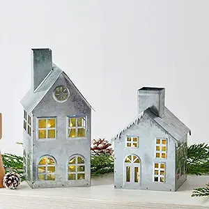 LampLust Farmhouse Galvanized Tin Houses with Lights - Set of 2, Batteries Included, 15 LED Each,... | Amazon (US)