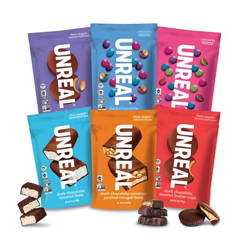 UNREAL Complete Variety Pack (6 Bag Sampler) | Less Sugar, Fair Trade, Non-GMO Ingredients with no Corn Syrup or Sugar Alcohols, No Soy | Amazon (US)