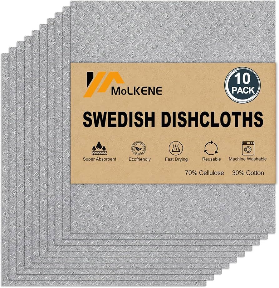 Swedish Dishcloths for Kitchen | 10 Pack Absorbent Cellulose Sponge Cloths Washable | Non-Scratch... | Amazon (US)