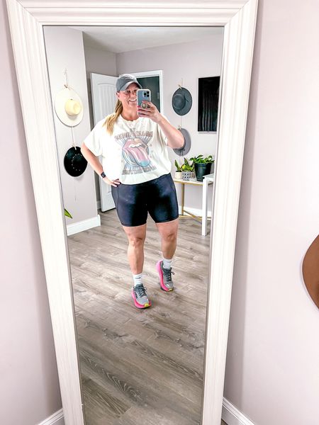 My spring and summer uniform is a cute pair of activewear bike shorts with an oversized tee. We were going to be walking a little so I styled with my Hoka sneakers that are great for making lots of steps. 

I’m normally an 18/20 and wearing the 2X in shorts and a 4X (sized up 2 for more oversized look). Shoes fit TTS. 

Plus size bike shorts 
Plus size activewear 
Plus size athleisure 
Active wear outfit 
Bike shorts outfit 
Walking shoes 
Walking sneakers 

#LTKPlusSize #LTKActive #LTKOver40