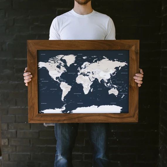 Push Pin World Map Travel Framed Personalized Canvas Boyfriend | Etsy | Etsy (US)
