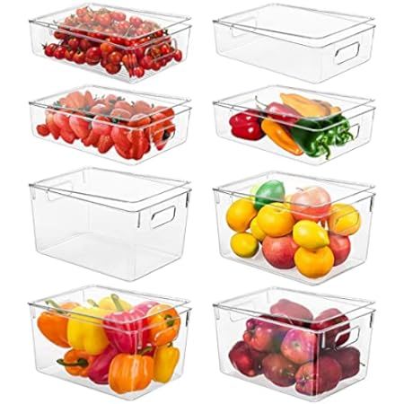 Vtopmart Set of 8 Fridge Organizer, Refrigerator Organizer Bins with Handles, Freezer Organizer Clea | Amazon (US)