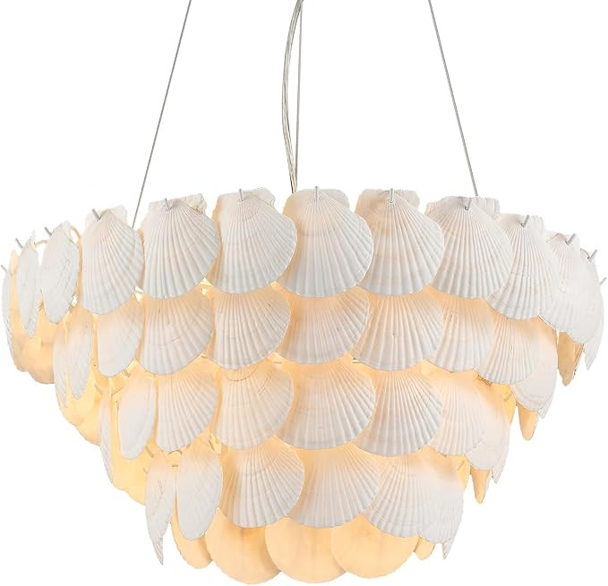 Dia 22.5 inche, 7-Light Natural Shell Chandelier for Foyer, Coastal Dining Room Light, Large Pend... | Amazon (US)
