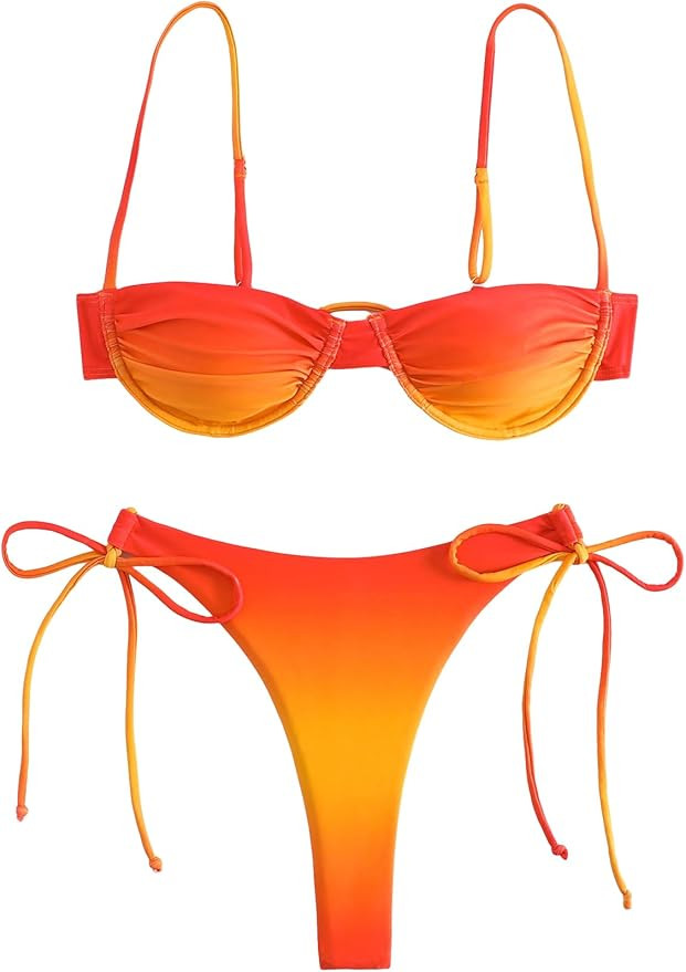 SOLY HUX Women's Two Piece Swimsuit Tie Side High Waisted Bikini Sets Ombre Underwire Bathing Sui... | Amazon (US)