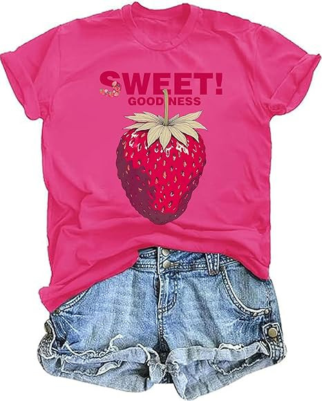 Strawberry Shirt for Women Cute Fruit Tshirt Strawberries Graphic Clothing Garden Tee Tops | Amazon (US)