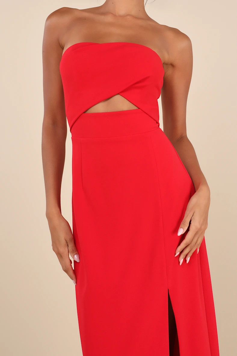 Extravagant Persona Red Strapless Cutout Column Maxi Dress | Lulus