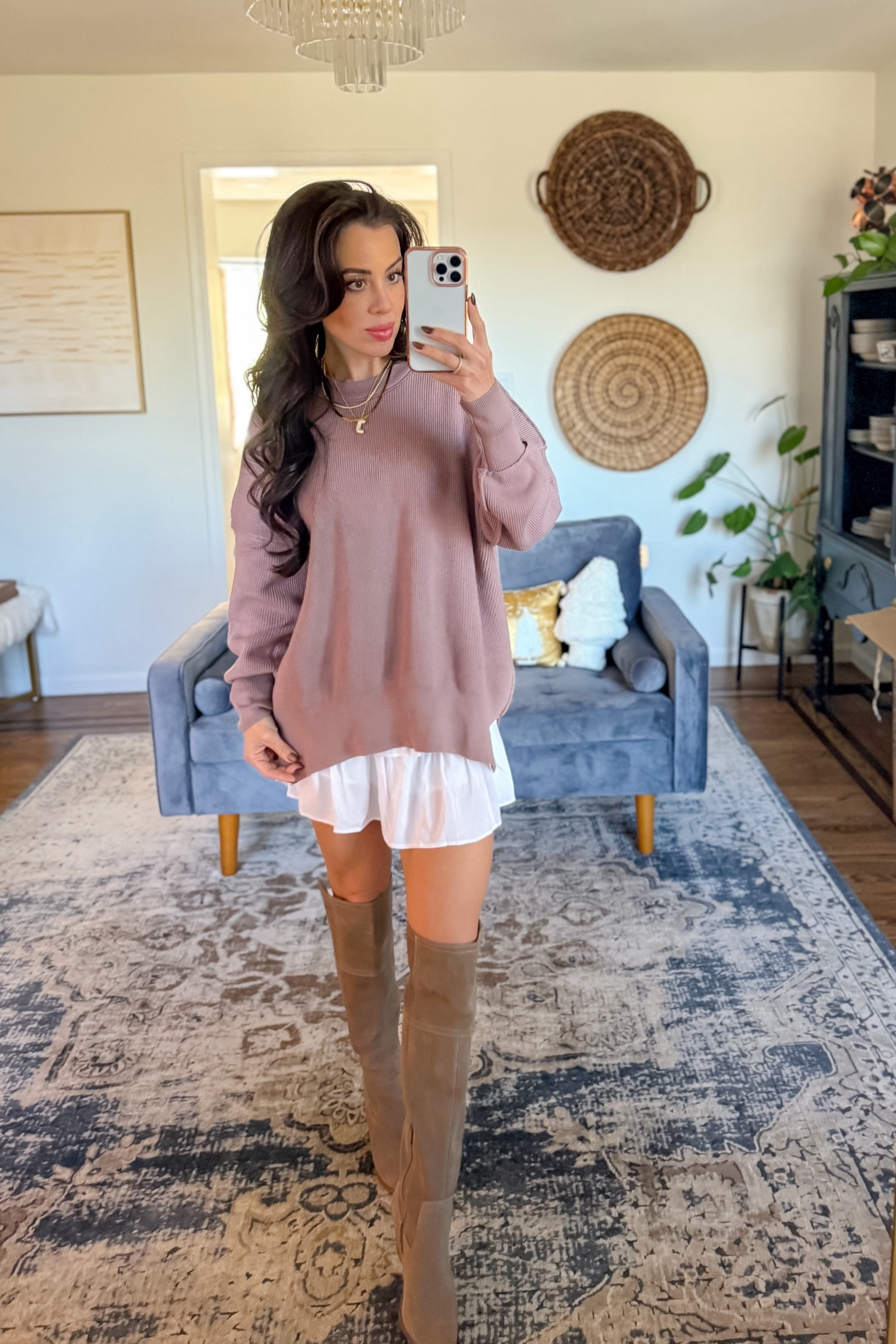 Fall fashion. Date night. Casual fall. OTK boot. White skirt. Oversized sweater 

#LTKSeasonal #LTKGiftGuide #LTKOver40