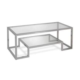 Meyer&Cross Athena 45 in. Nickel/Clear Large Rectangle Glass Coffee Table with Shelf-CT0065 - The... | The Home Depot