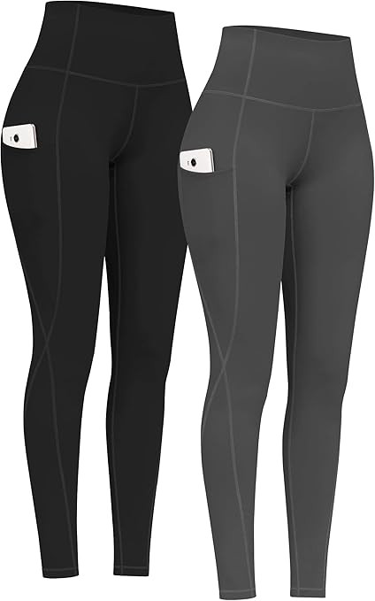 PHISOCKAT 2 Pack High Waist Yoga Pants with Pockets, Tummy Control Leggings, Workout 4 Way Stretc... | Amazon (US)