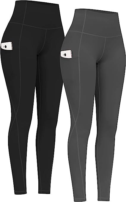PHISOCKAT 2 Pack High Waist Yoga Pants with Pockets, Tummy Control Leggings, Workout 4 Way Stretc... | Amazon (US)