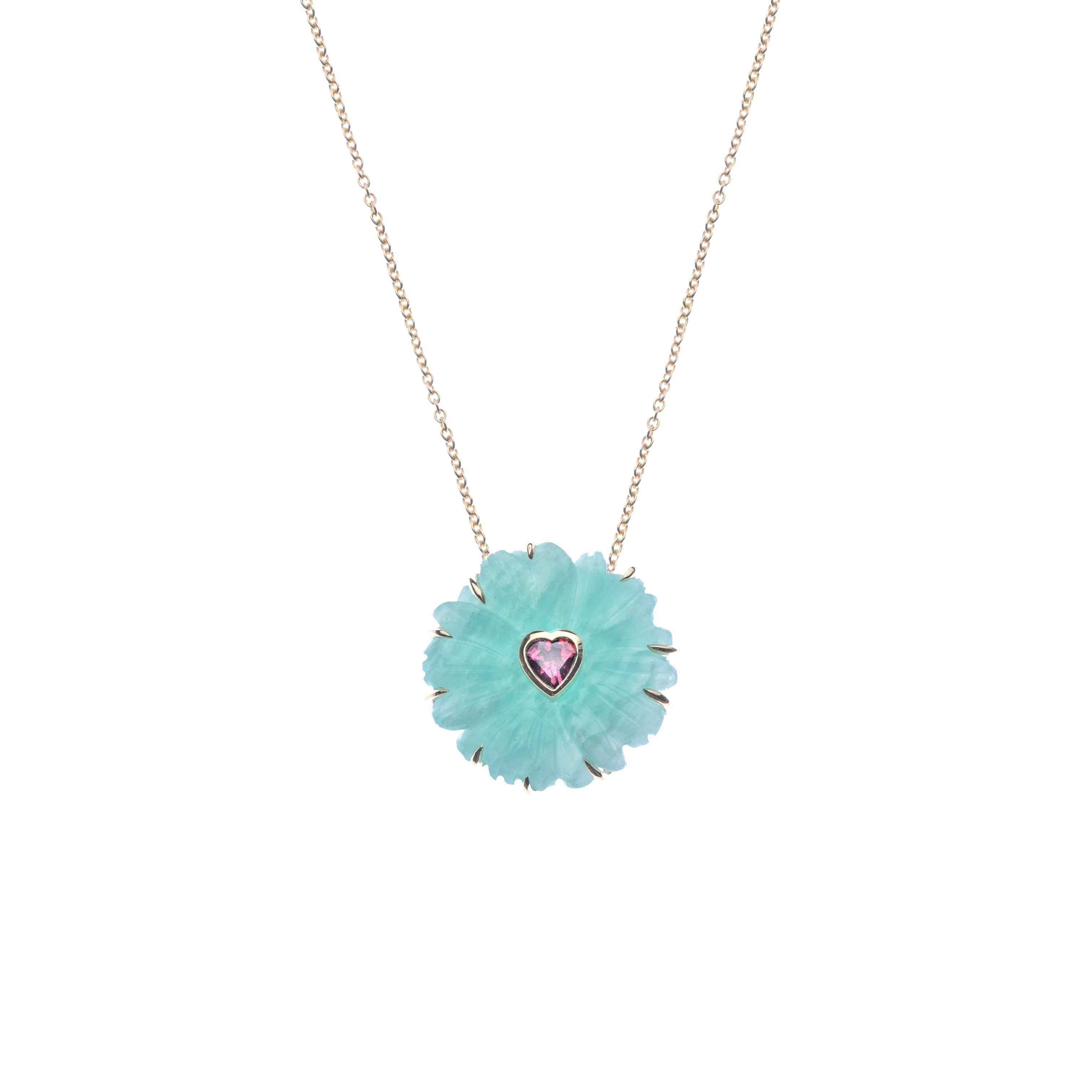 JOY Carved Amazonite Forget-Me-Not Pendant in Solid Gold | Jane Win