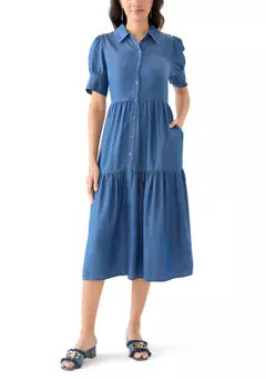 Crown & Ivy™ Women's Short Sleeve Tiered Shirtdress | Belk