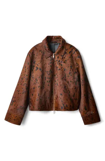 MANGO Animal Print Genuine Calf Hair Jacket in Medium Brown at Nordstrom Rack | Nordstrom Rack