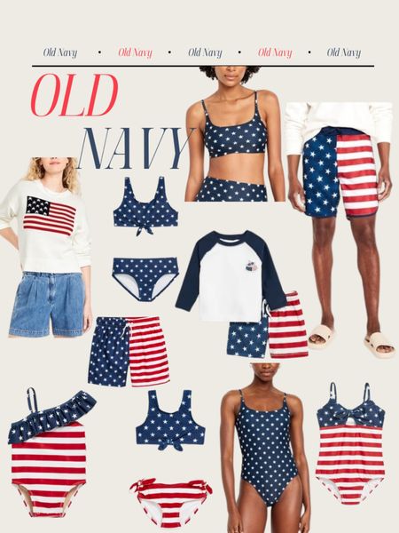 Old navy family matching. Memorial Day, 4th of July, Fourth of July, July 4th, Independence Day. Stars and Stripes, red white and blue swimsuits. Bikini, one piece, two piece, swim trunks. 

#LTKKids #LTKFamily #LTKFindsUnder50