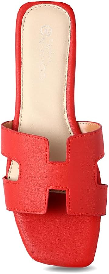 Women's Sandals Slip On Leather Slide Sandals Summer Sandals For Women 2024 Dressy Flat Sandals C... | Amazon (US)