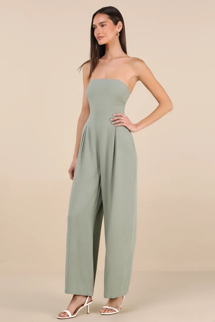 Breezy Essential Sage Green Linen Wide-Leg Jumpsuit | Lulus