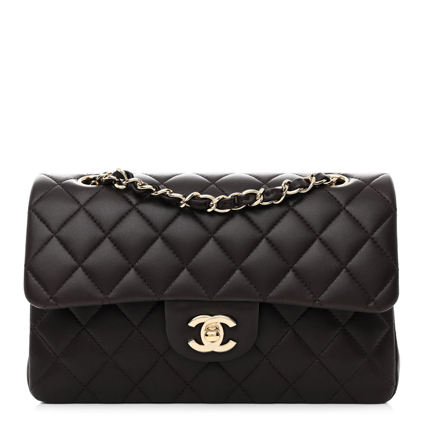 Lambskin Quilted Small Double Flap Dark Brown | FASHIONPHILE (US)