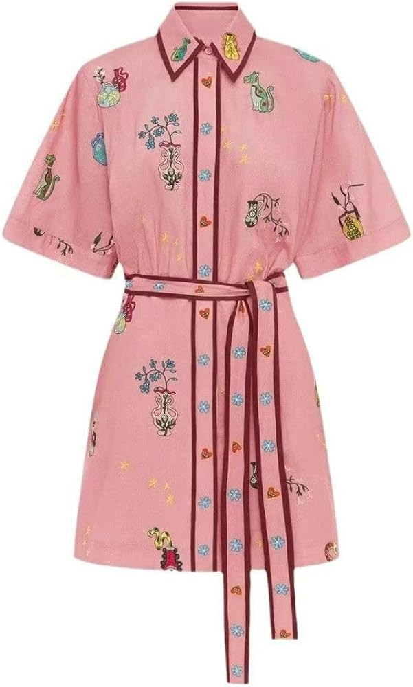 Femiserah Women's Summer Button Down Shirt Dresses with Belt Short Sleeve Floral Collared Dress V... | Amazon (US)