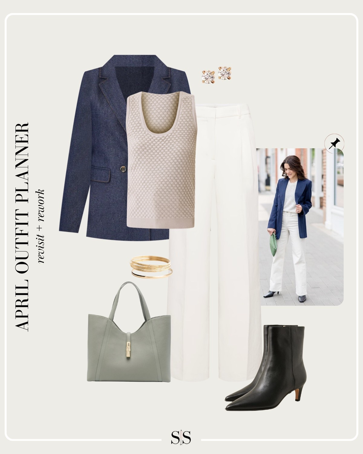 Monthly outfit planner APRIL: Spring transitional looks, revisit + rework outfit inspo | crochet knit tank, trouser, blazer, ankle boot

#springoutfit #weartowork


#LTKStyleTip #LTKWorkwear