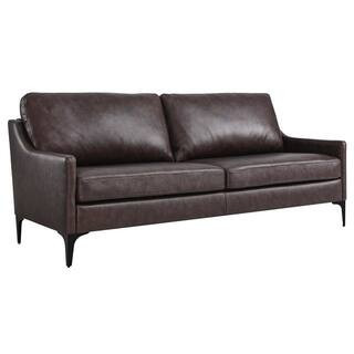 Corland 74in. Slope Arm Leather Sofa In Brown | The Home Depot