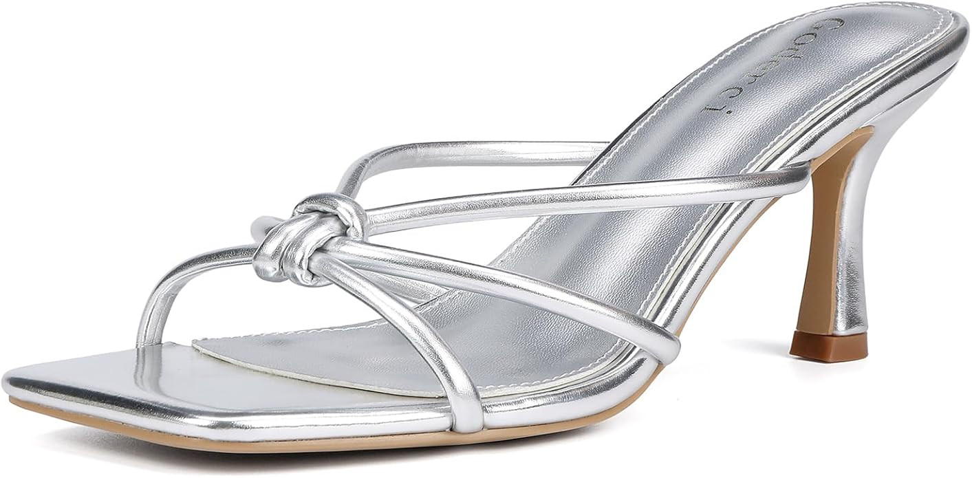 Goderci Kitten Strappy Heels for Women Knotted Square Open Toe Slip On Mule Heels Mid Heeled Sand... | Amazon (US)