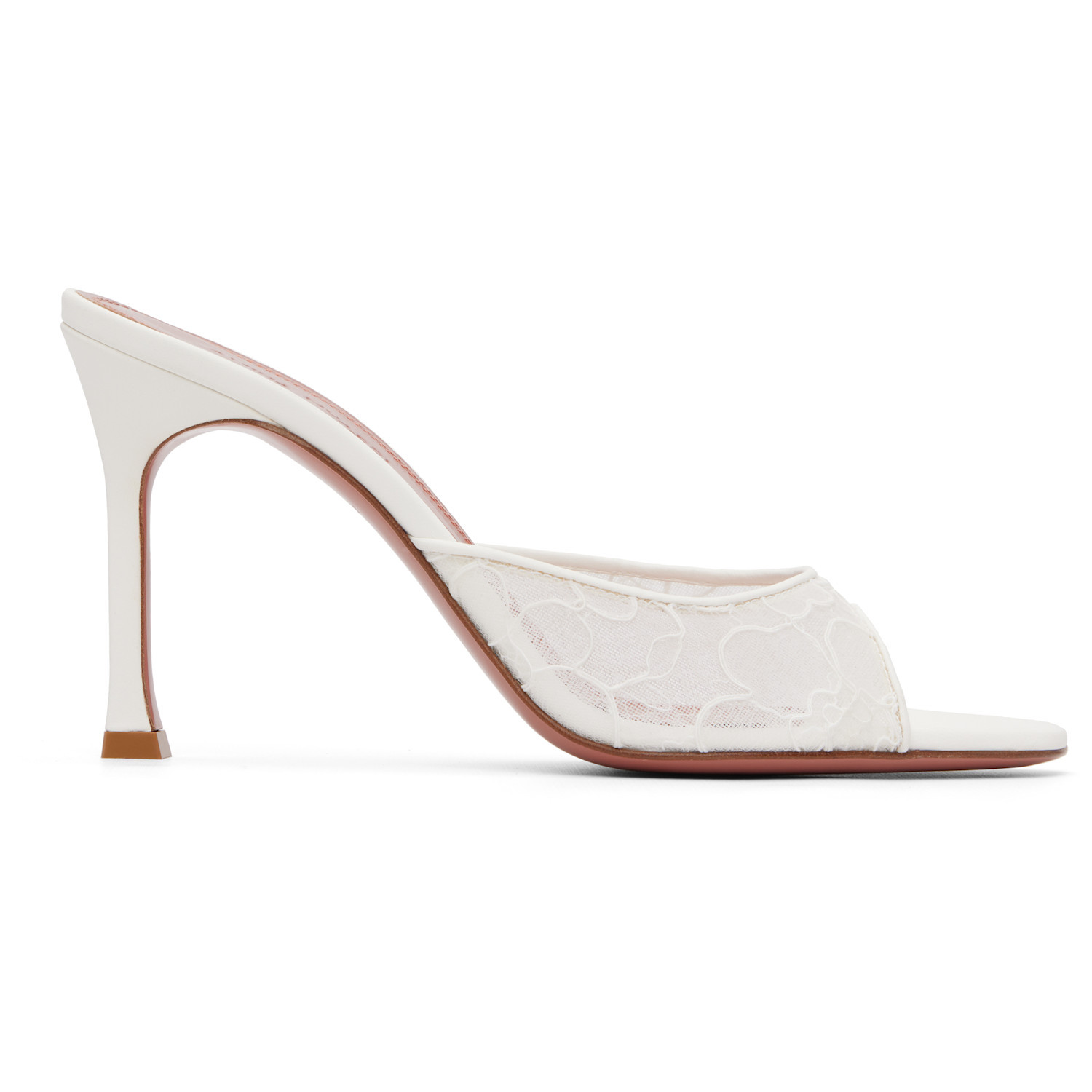 Amina Muaddi White Alexa Lace Slipper 95 Heeled Sandals | SSENSE