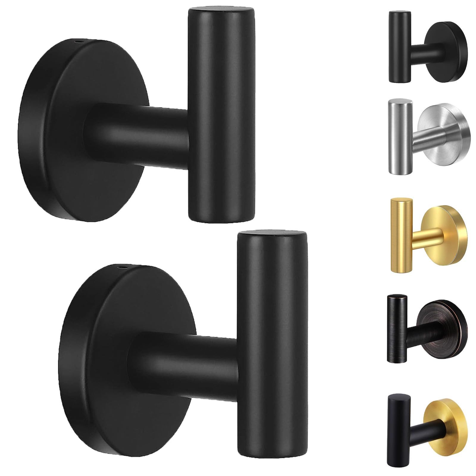 Kruodop Towel Hooks for Bathroom,2 Packs Wall Mount Towel Holder,Black Matte Wall Robe Hook,Stain... | Amazon (US)