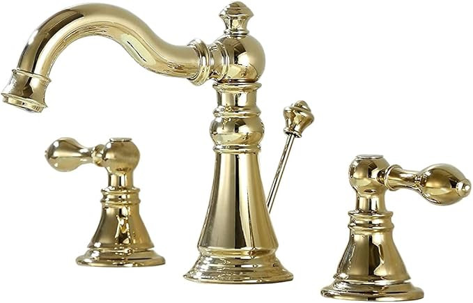 Gold Finish Bathroom Faucet 8 Inch Widespread Polished Brass,Two-Handle Sink Faucet 3 Hole with B... | Amazon (US)