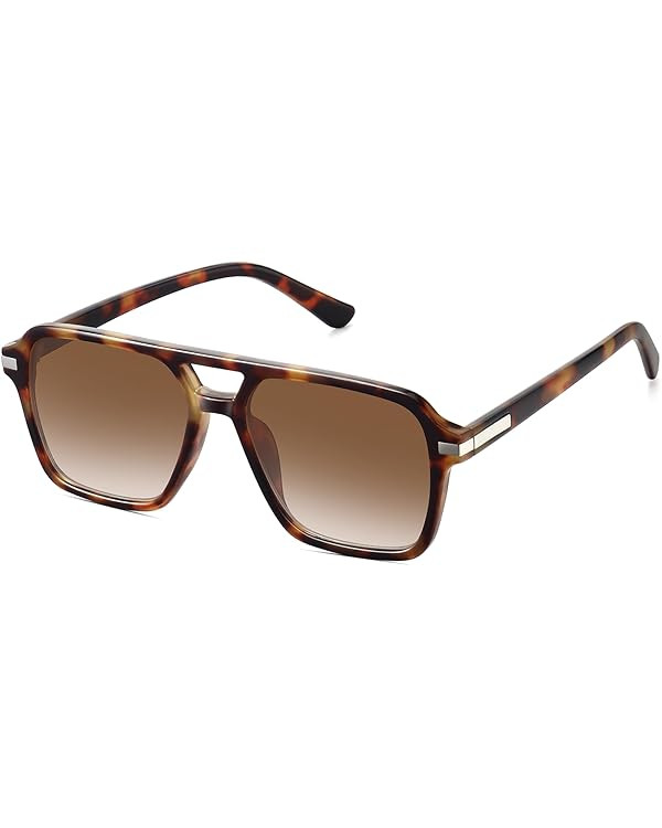 Retro Aviator Sunglasses for Women Men Trendy Classic Square 70s 80s 90s Vintage Shades Double Br... | Amazon (US)