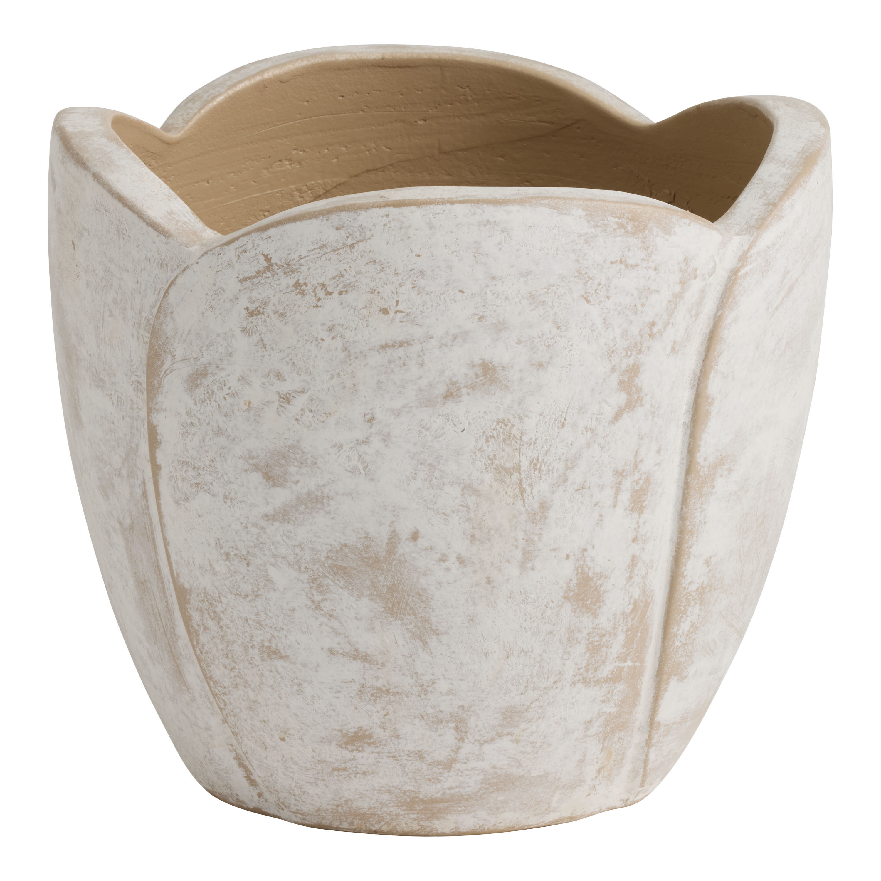 Lianna Whitewash Terracotta Tulip Outdoor Planter - World Market | World Market