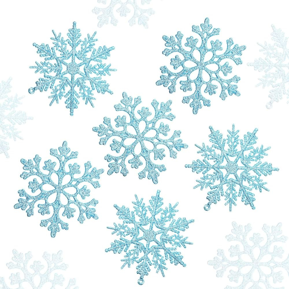 Amazon.com: 50 Pieces Plastic Snowflake Ornaments Glitter Snowflake Christmas Tree Hanging Decora... | Amazon (US)