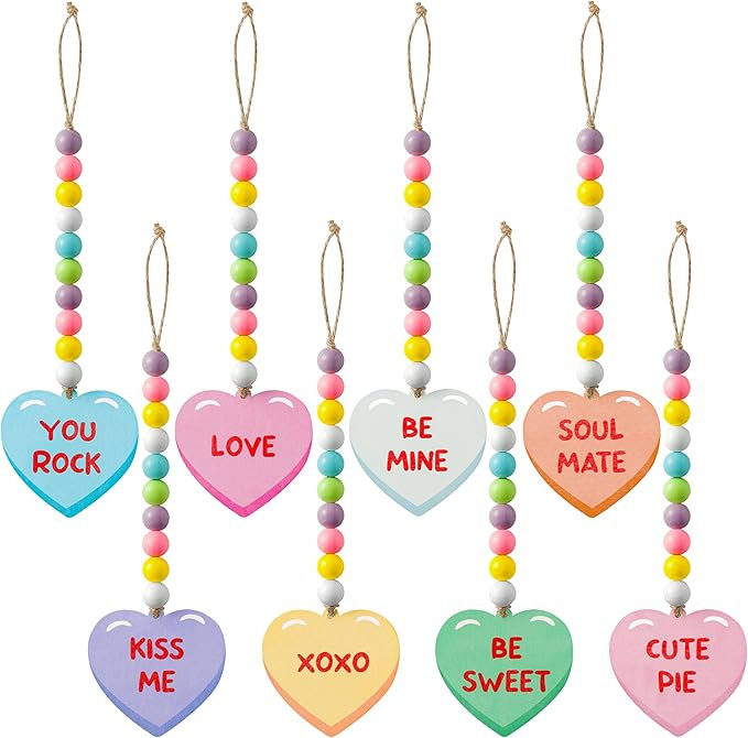 WATINC 8pcs Valentine's Day Wooden Bead Conversation Heart Garland, Sweet Love Wood Hanging Ornam... | Amazon (US)