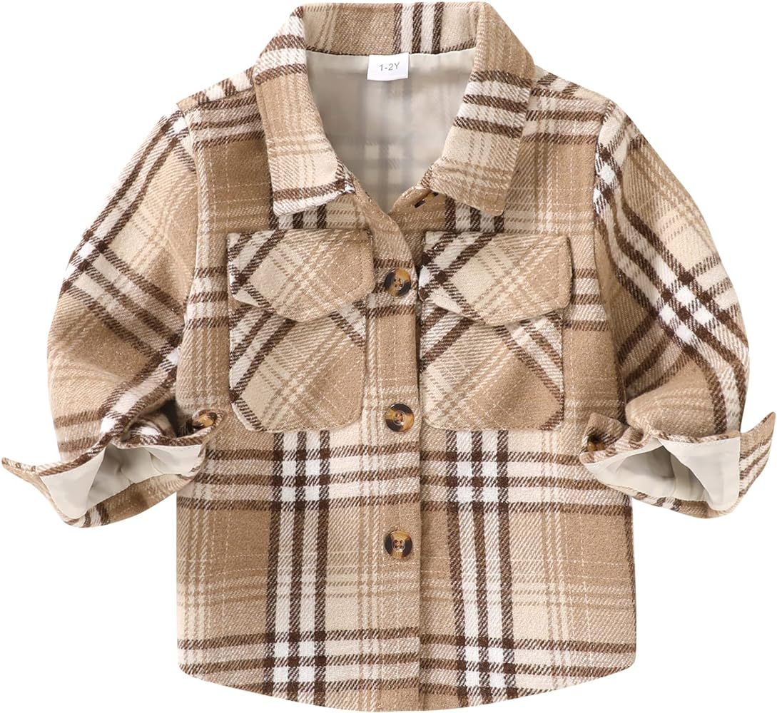 Amazon.com: Toddler Baby Boys Girls Jacket Plaid Flannel Long Sleeve Button Down Shacket Kids Boy... | Amazon (US)