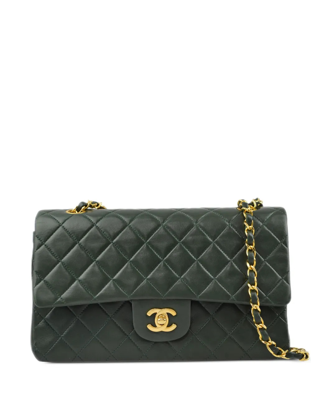 CHANEL Pre-Owned 1990 Medium Double Flap Shoulder Bag | Green | FARFETCH | Farfetch Global