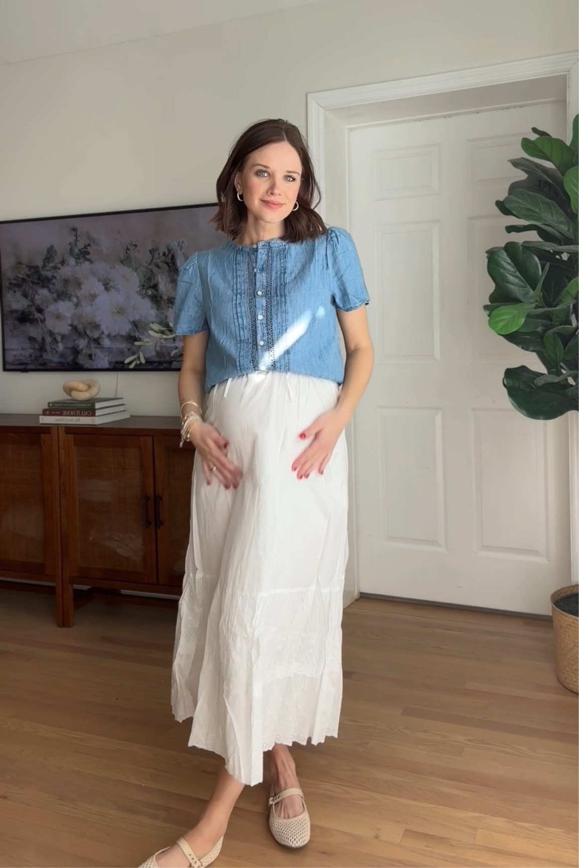 Denim shirt : wearing s
White maxi skirt : wearing m 

Bump friendly // bump style // maternity outfit // maternity style // spring maternity // spring pregnancy // gap 

#LTKStyleTip #LTKBump #LTKSeasonal
