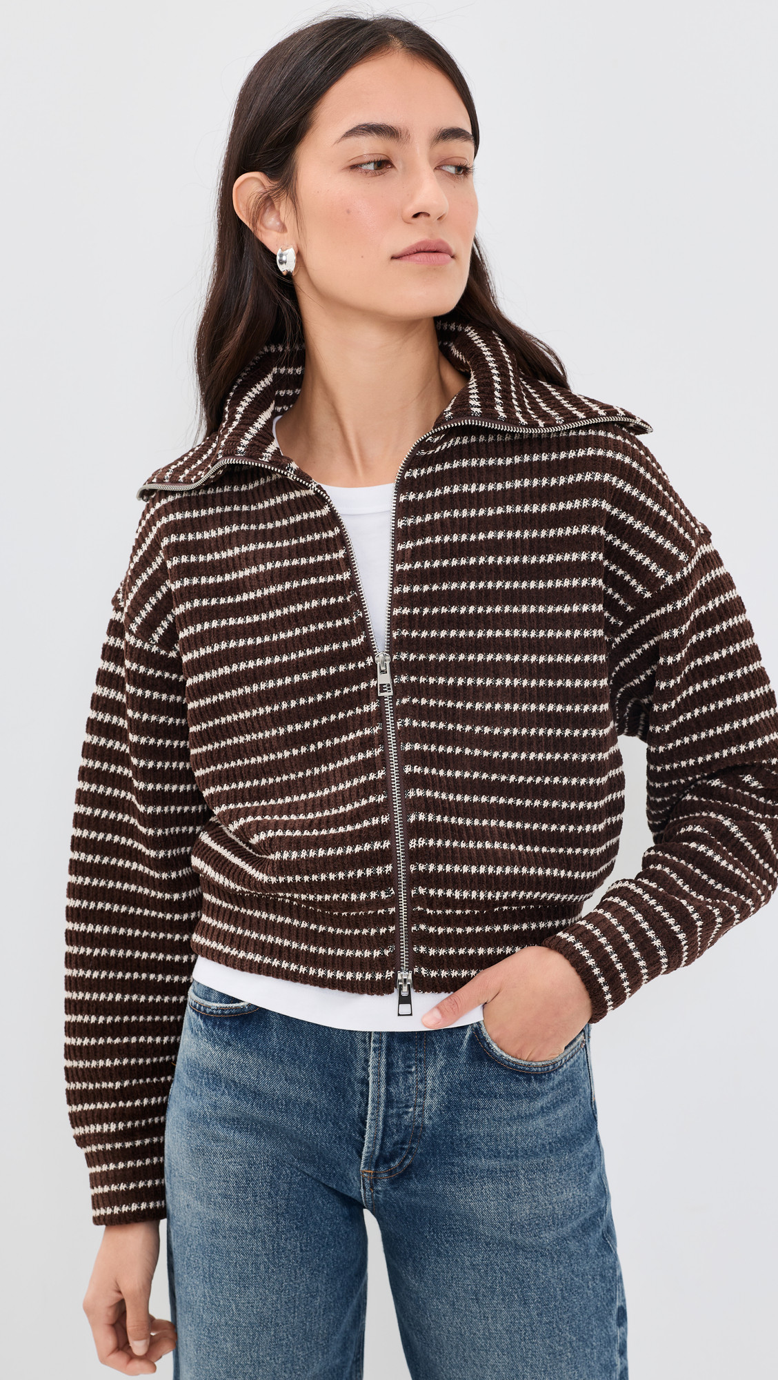 Madewell Zip-Up Knit Jacket Dark Chicory/Canvas Stripe XXL | Shopbop