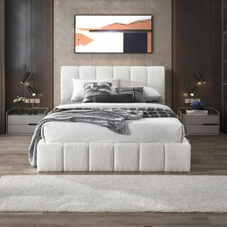 Ashcroft Furniture Co Pearl White Solid Wood Frame Queen Size Platform Bed HMD01918 - The Home De... | The Home Depot
