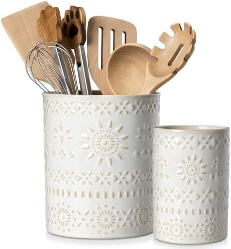 LOVECASA Utensil Holder, 7.2"+5.4" Ceramic Utensil Holder for Countertop, Large Cooking Utensil C... | Amazon (US)