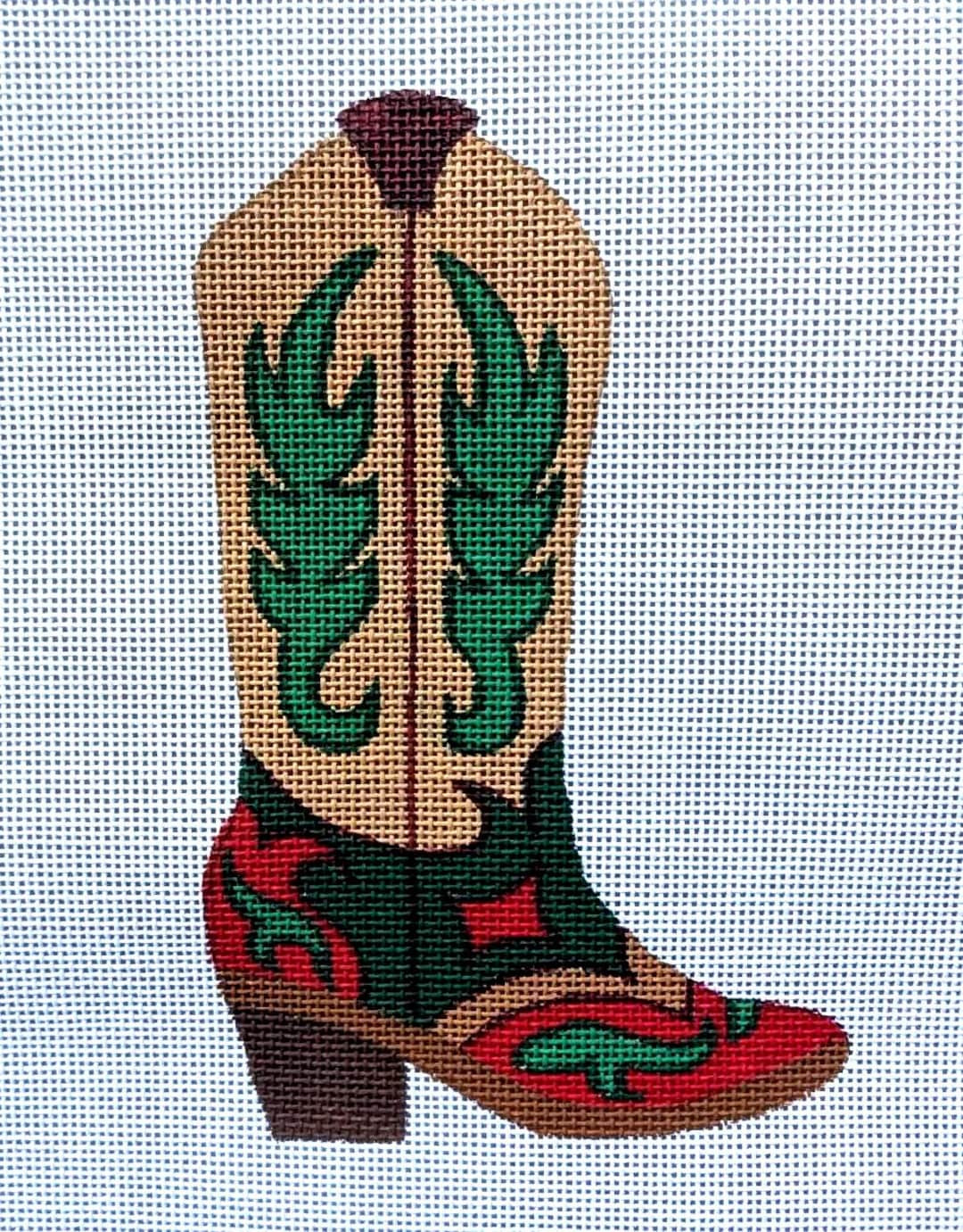 Mini Christmas Cowboy Boot Ornament (evergreen) - Hand-painted Needlepoint Canvas – Original De... | Etsy (US)