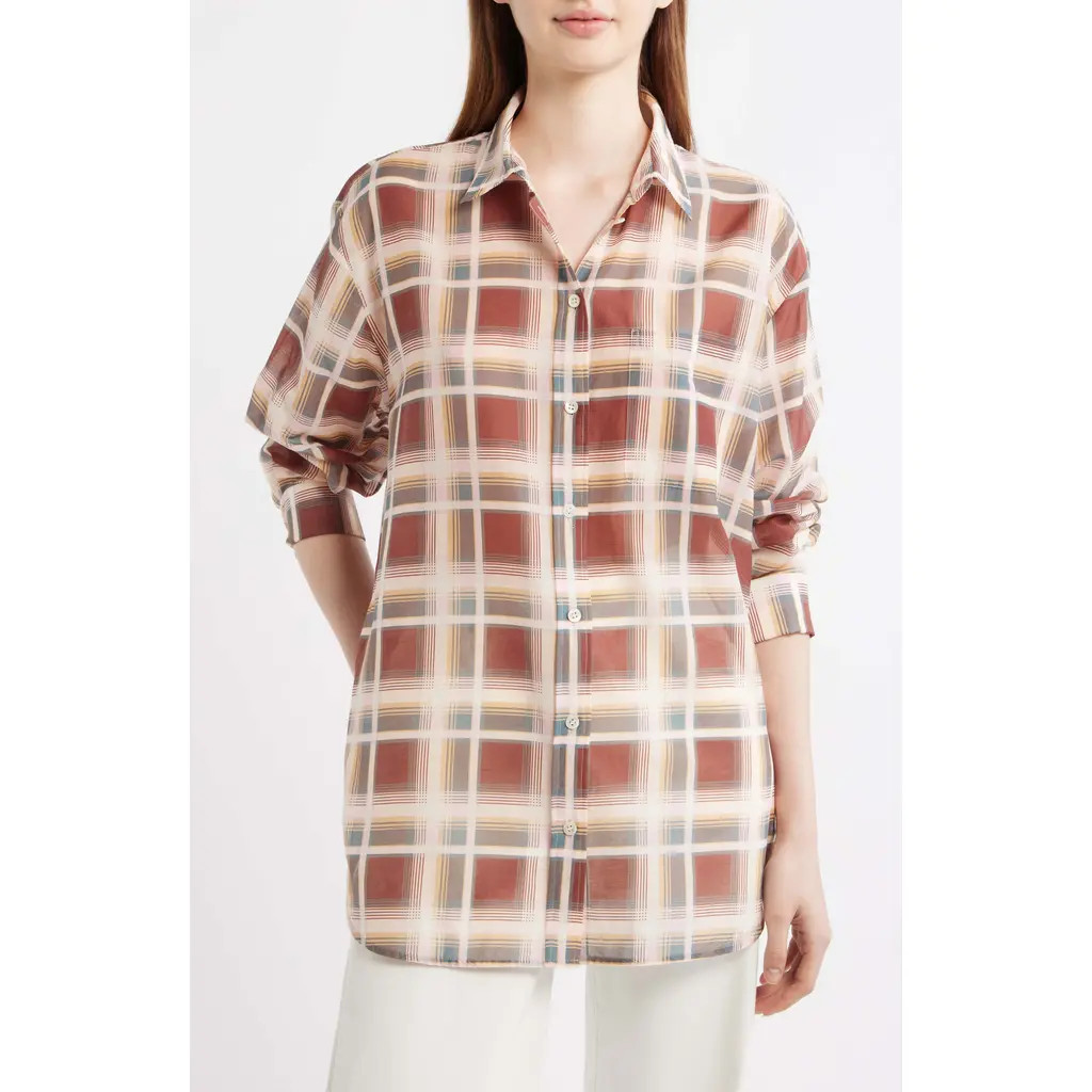 FRAME The Plaid Boy Shirt in Silver Peony Multi at Nordstrom, Size X-Large | Nordstrom